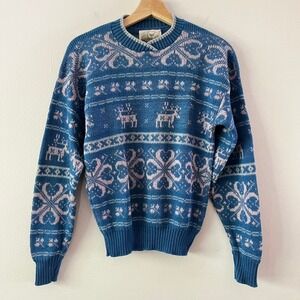 Merrimac Valley New England ALPS Wool‎ Vintage V-Neck Sweater Blue size small